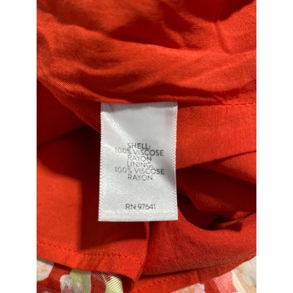 J Jill M Wrap Dress Viscose Coral Green White Pink Floral Flutter Sl Ruffle Trim - Picture 7 of 9